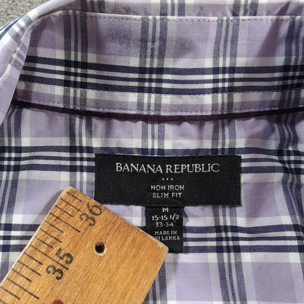 Banana Republic Mens Shirt Purple Plaid Slim Fit Non Iron Casual Button‎ Down M